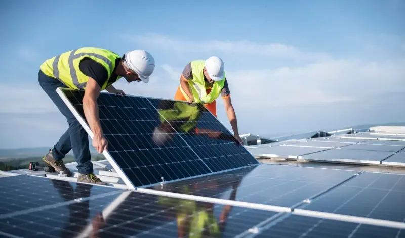 Monteur und Ingenieur bei der Planung einer Solaranlage
